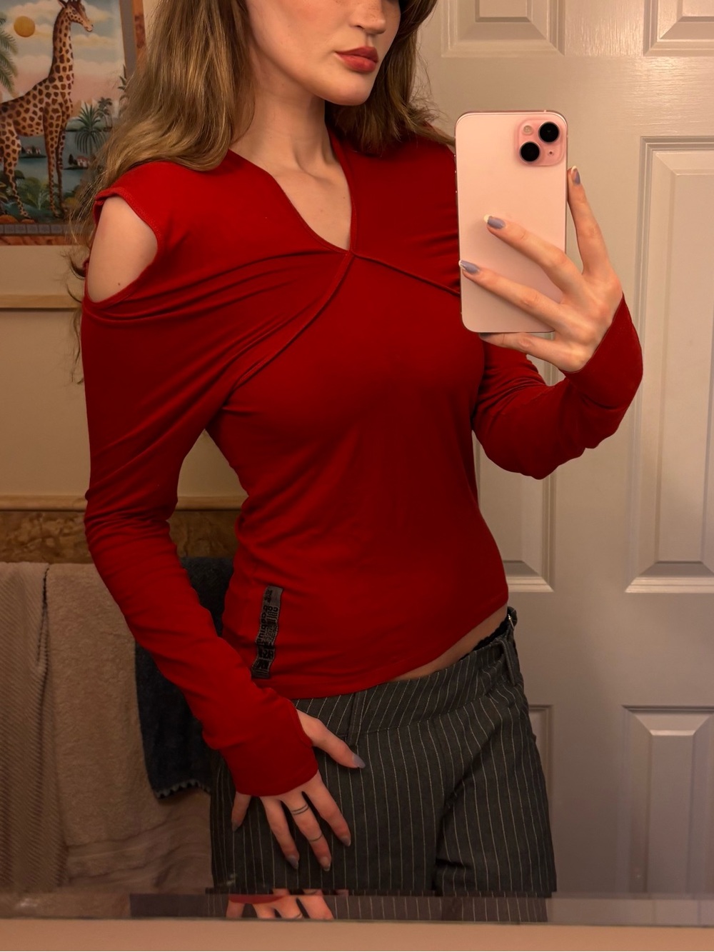 Vtg Y2K Cop Copine Crimson Red Plunge Neckline Detached Sleeves Subversive Top